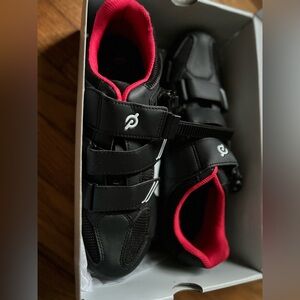 Peloton Black Athletic Cycling Shoes with Red Lining